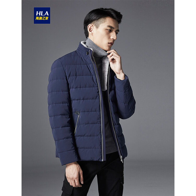 hla海澜之家羽绒服男2017冬季新品时尚立领毛领hwrad4v021a藏青(35)