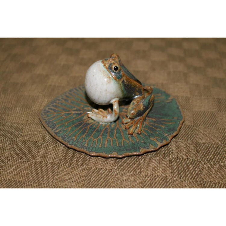 陶艺师林义杰纯手工制作 求偶青蛙 茶宠 摆件