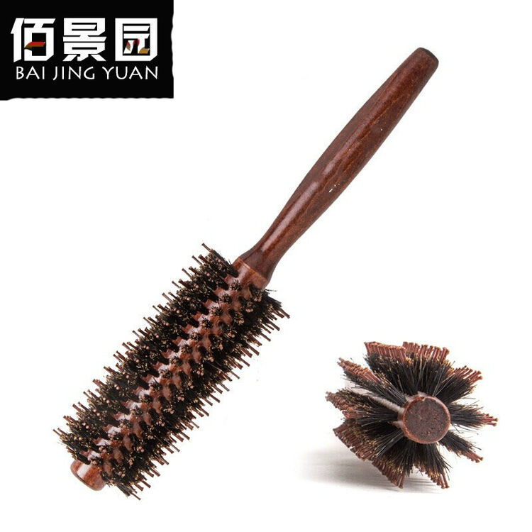 佰景园 猪鬃毛梳子卷发梳子内扣家用造型梨花头圆筒卷发梳滚梳 直纹