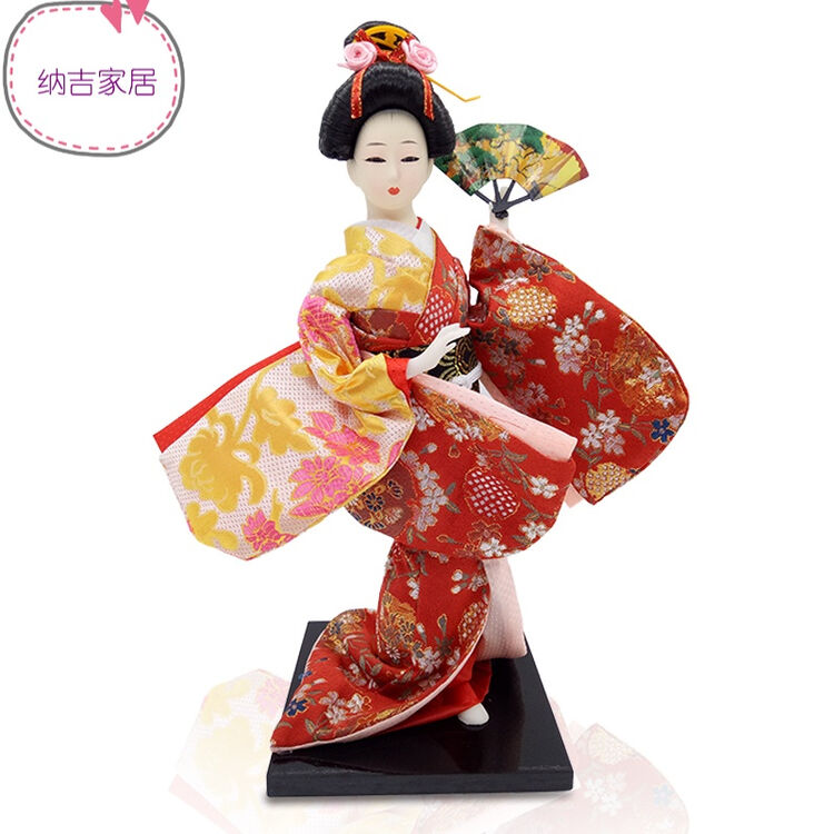 纳吉 一立1个日本艺妓人偶娃娃30cm 日式摆件和风家居装饰礼品和服 桔