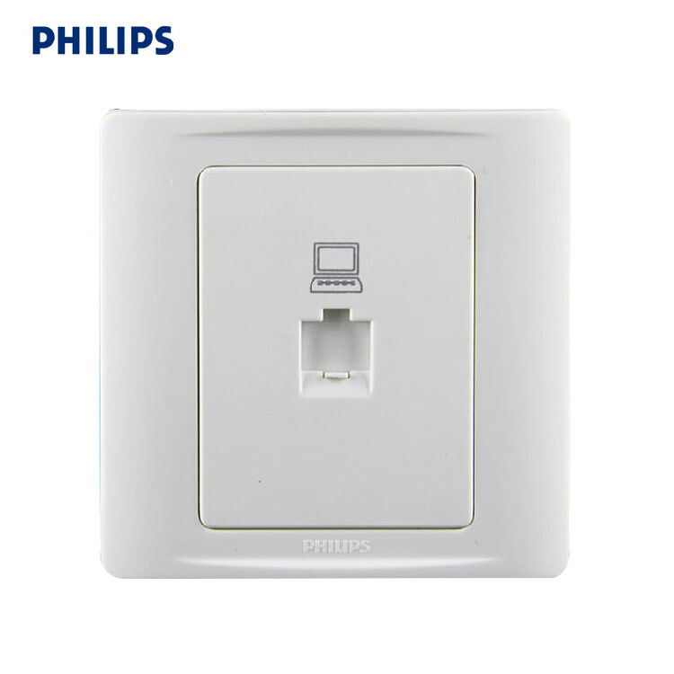 飞利浦开关插座 q2电脑插座单网线网络插座 超薄白色墙壁面板 单只