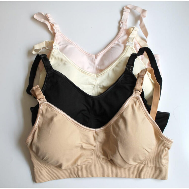 英装丝雅 无钢圈哺乳文胸带乳垫bra孕妇内衣无缝前开哺乳文胸 浅黄色