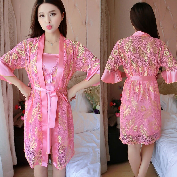 性感睡衣冰丝绸裹胸真丝睡裙女春夏季情趣吊带蕾丝短裙睡袍两件套