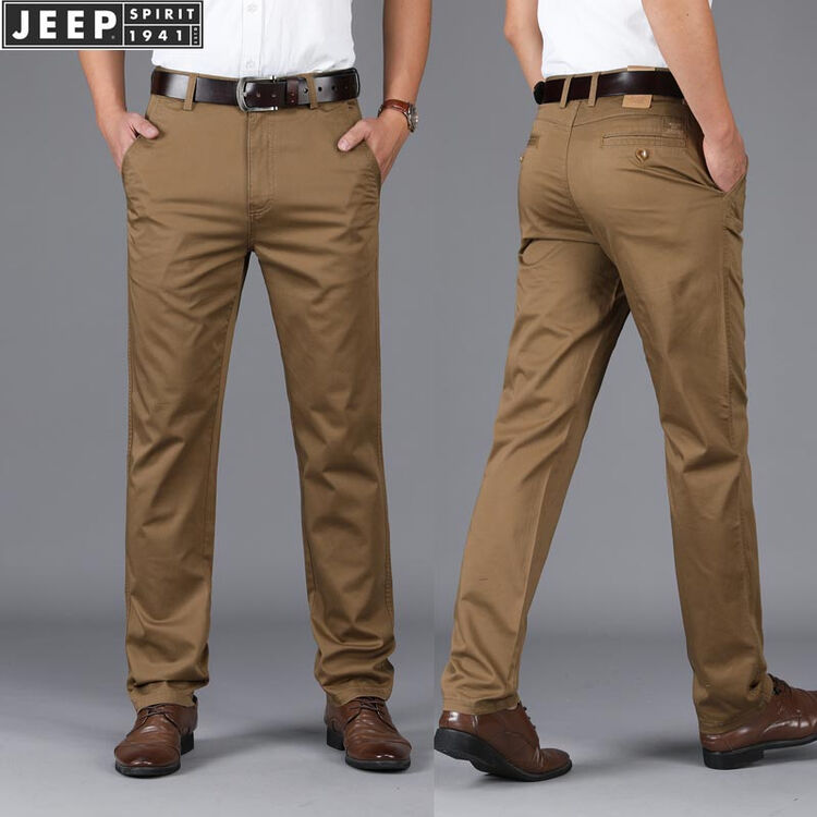 吉普官方正品男装季休闲裤男中年男士休闲弹力裤直筒宽松商务抗皱男裤