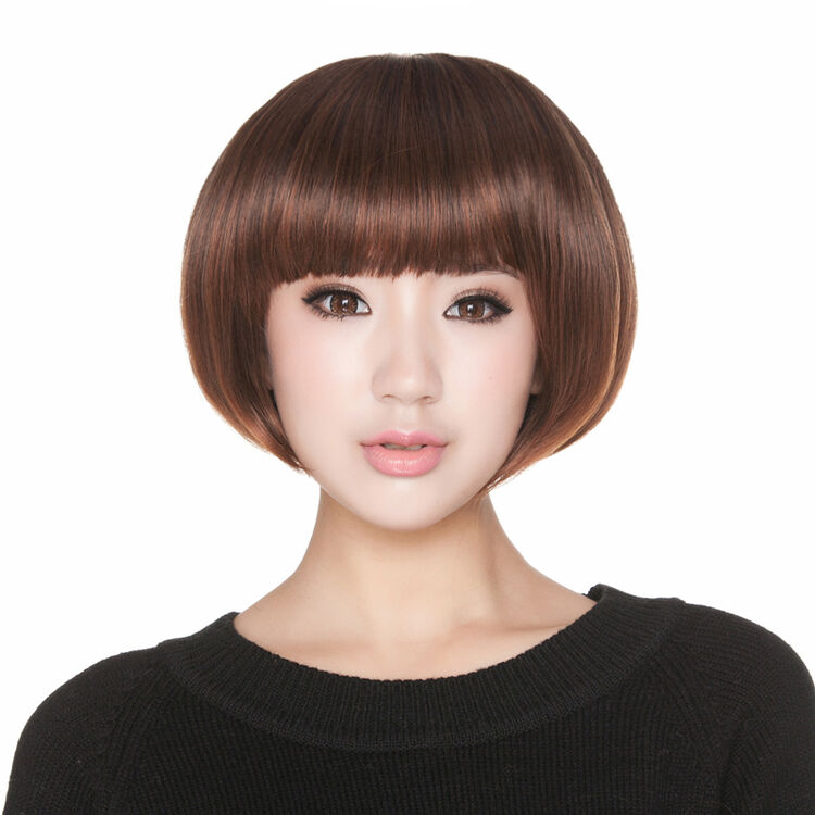 假发 甜美女bobo波波头 蓬松短发蘑菇头齐刘海修圆脸哑光仿真 板栗色