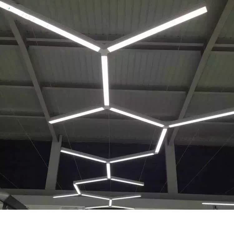 led办公照明办公室吊灯健身房长条形吊线灯工作室方通灯日光灯具 银色