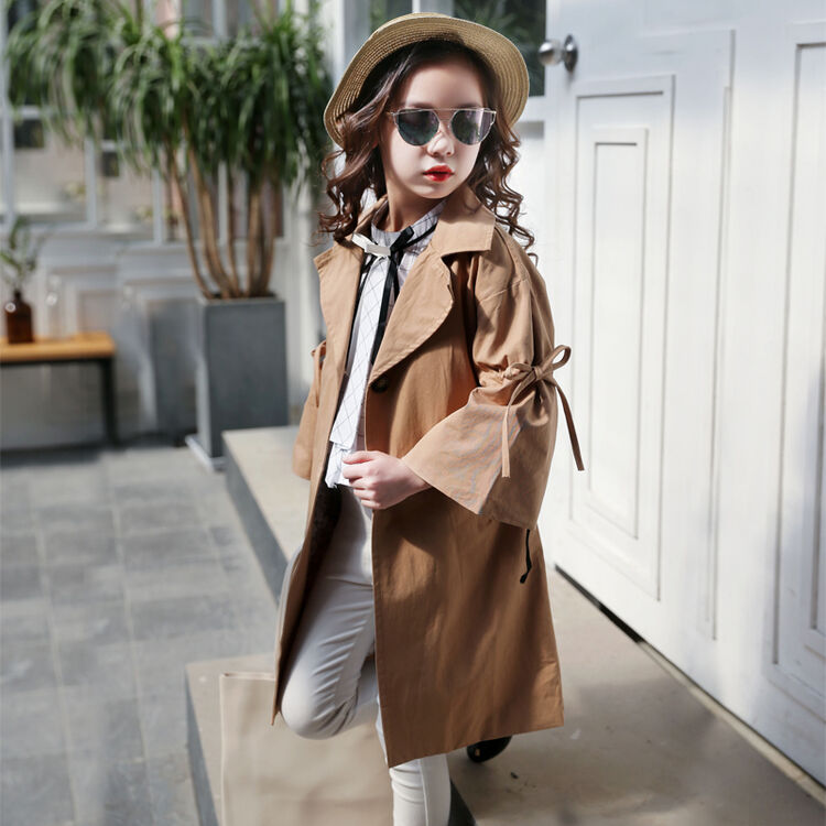 女童风衣外套春秋2018新款韩版儿童女宝宝春装中长款童装中大童