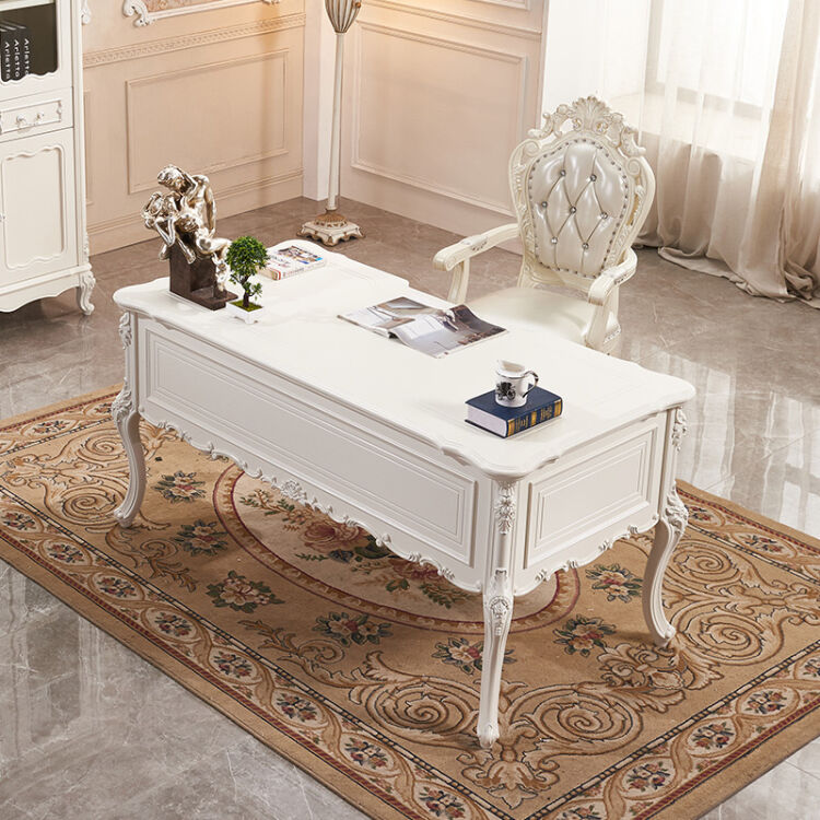 a家 家具 书桌 办公桌电脑桌实木脚欧式雕花白色多功能 白色 书桌 书