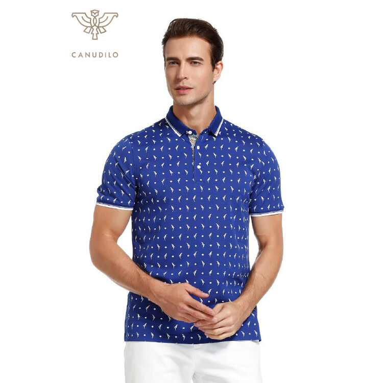 卡奴迪路canudilo 印花翻领短袖t恤 深蓝色 54