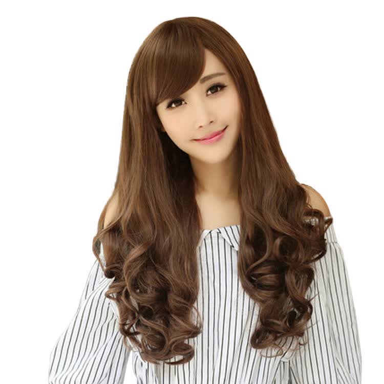 假发 哑光女生假发斜刘海女士假发时尚蓬松大波浪长卷发假发套 斜刘海