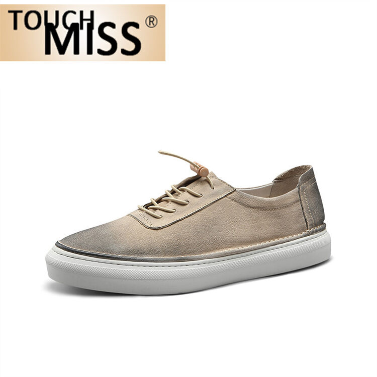 塔驰密司(touch miss)男士磨砂皮时尚舒适休闲鞋 圆头系带板鞋低帮男