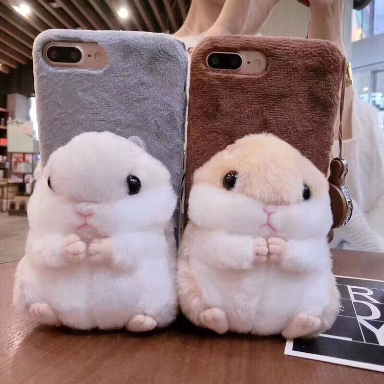 atickbase 日韩创意苹果7plus/8s仓鼠手机壳vivox20苹果x毛绒公仔 一