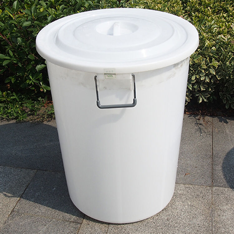 加厚塑料水桶大号酒店垃圾桶圆形带盖小区户外工业大桶物业水桶白色