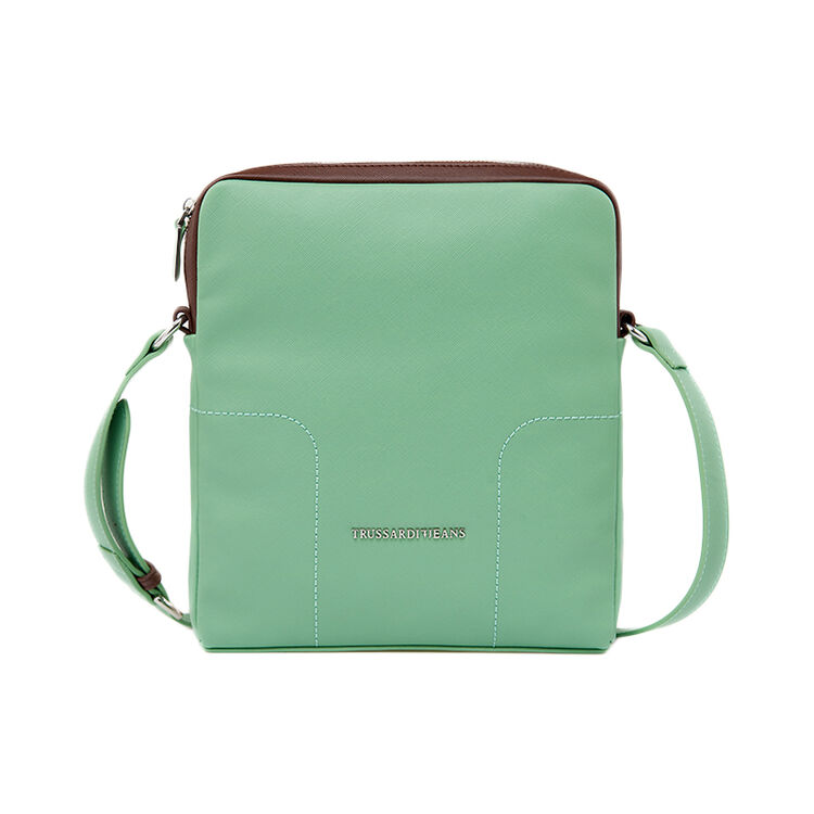 trussardi jeans杜鲁萨迪 18春夏 男士亮绿色聚氨酯单肩斜挎包71b
