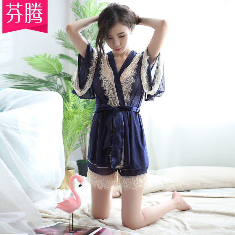 芬腾性感睡衣女吊带情趣内衣蕾丝诱惑女士睡裙睡袍家居服三件套装 as2