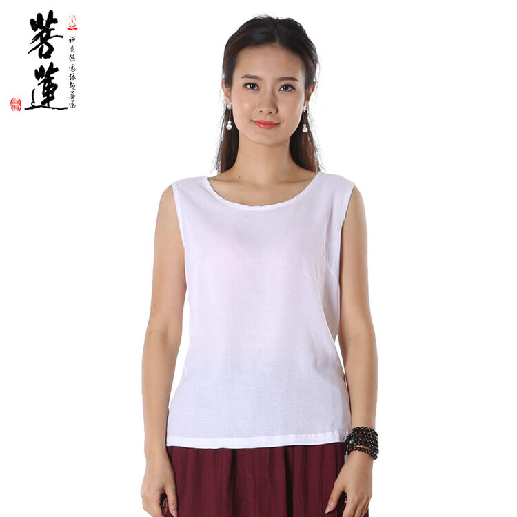 菩莲棉麻禅衣女款夏季棉麻禅意背心三色禅服修身舒适瑜伽专用背心-c