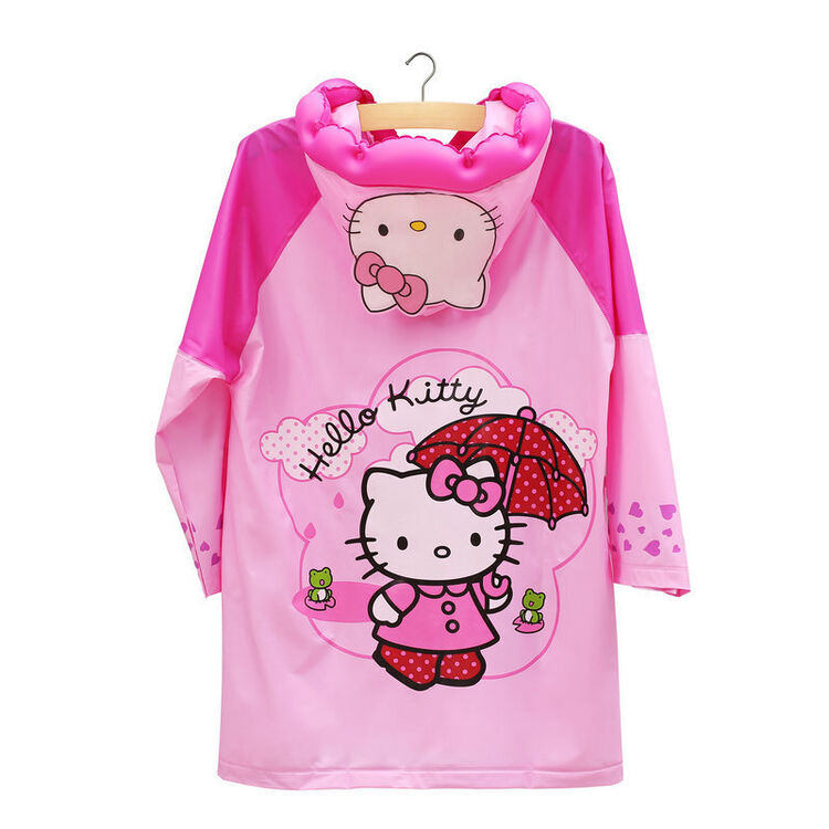 带书包位宝宝学生女童雨衣卡通可爱韩国加厚雨衣 kt猫充气雨衣 s
