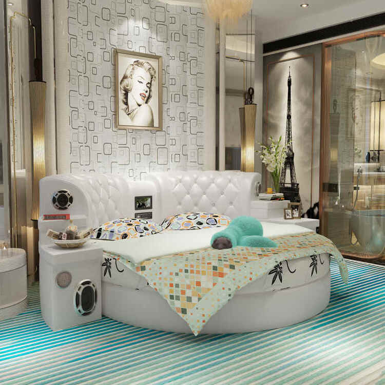 欧式软体大圆床圆床双人床圆形双人床欧式公主软体大圆床 真皮圆床 加