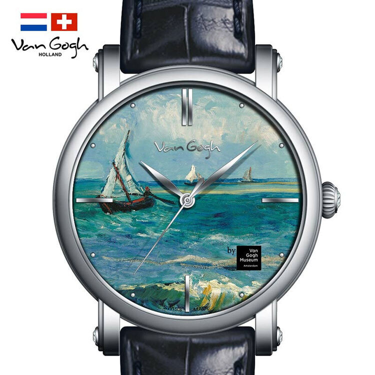 梵高(vangogh)瑞士手表男 3d打印油画表面牛皮表带时