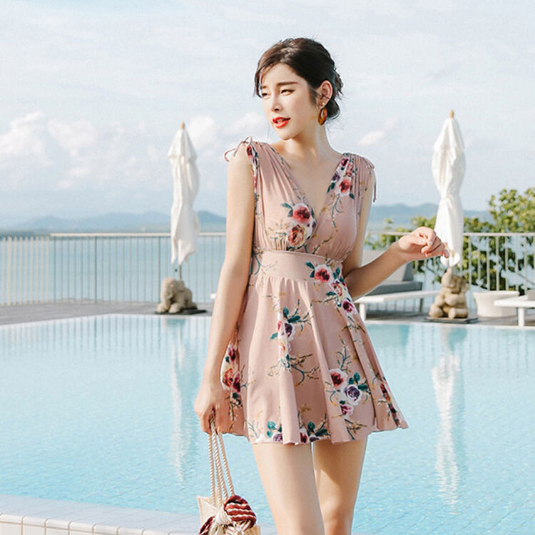 幂范西(mifanxi) 保守泳衣女士大码连体裙式胖mm温泉复古遮肚显瘦大胸