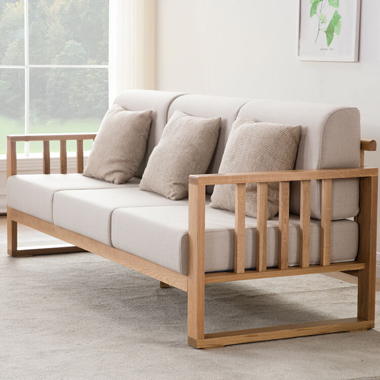 全北欧白橡木沙发日式三人位布艺可拆洗沙发组合简约家具 原木色 独立