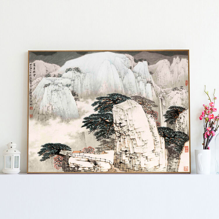 装饰画客厅壁画餐厅挂画玄关装饰画薛亮山水画风景 苍颜积雪 55*75cm