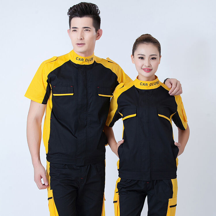 4s店夏季短袖汽车美容维修修理修车工服洗车汽修工作服套装男定制