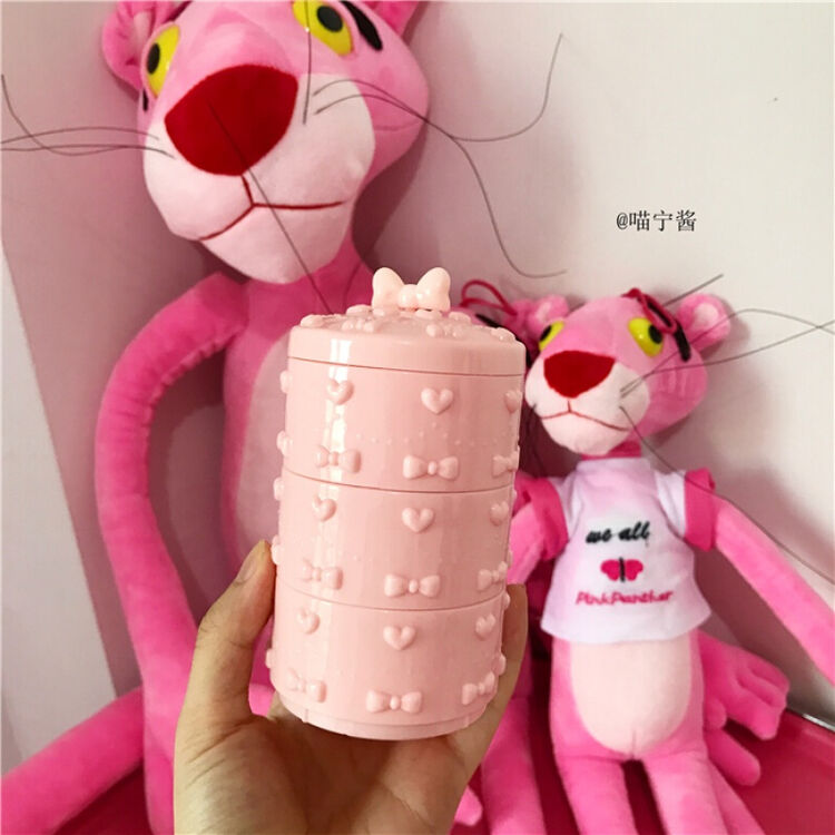 奥莱欧 喵宁酱粉色少女粉色蝴蝶结爱心浮雕桌面收纳盒首饰盒带盖分层
