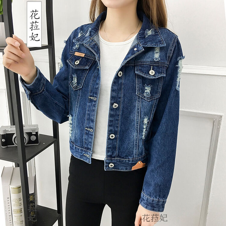 牛仔褂韩版初中女生牛仔外套宽松短装春天衣服女学生高中生牛仔衣e1