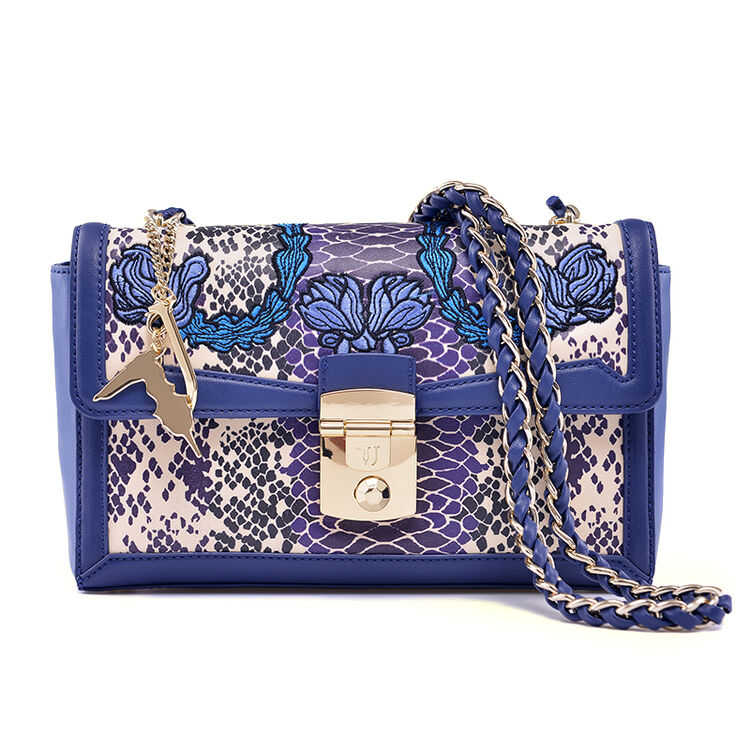 trussardi jeans杜鲁萨迪18 春夏 女士蓝色印花聚氨酯链条包75b00197