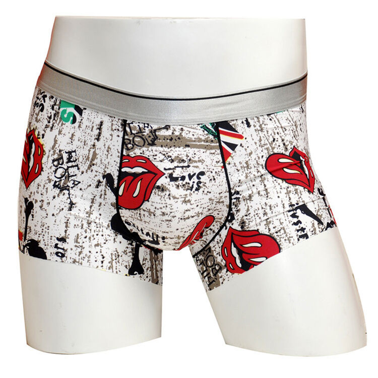 2条 高档冰丝搞怪卡通内裤男 平角弹力超薄无痕性感海绵宝宝 冰丝红