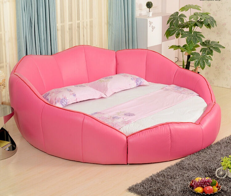 简约现代小户型创意个性公主圆形床皮艺床软结婚床大圆床双人床 粉红