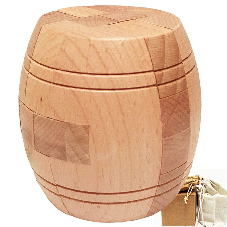 榉木酒桶鲁班球孔明锁 老人玩具 中老年人生日礼物 大号清漆7.5厘米