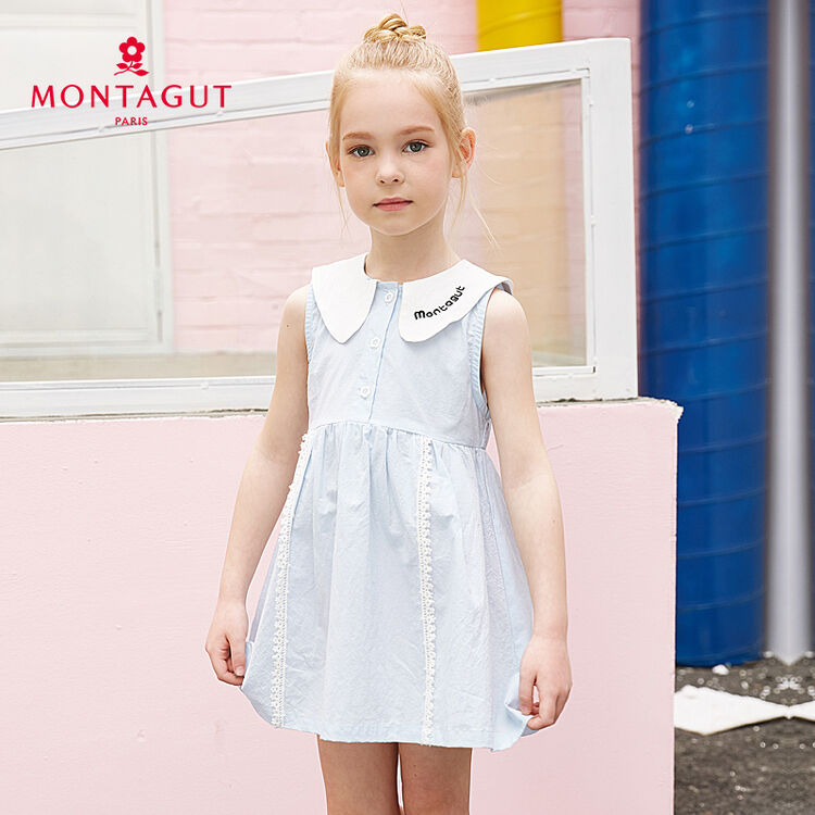 梦特娇 montagut梦特娇童装2018春季新款女童无袖甜美露肩连衣裙儿童