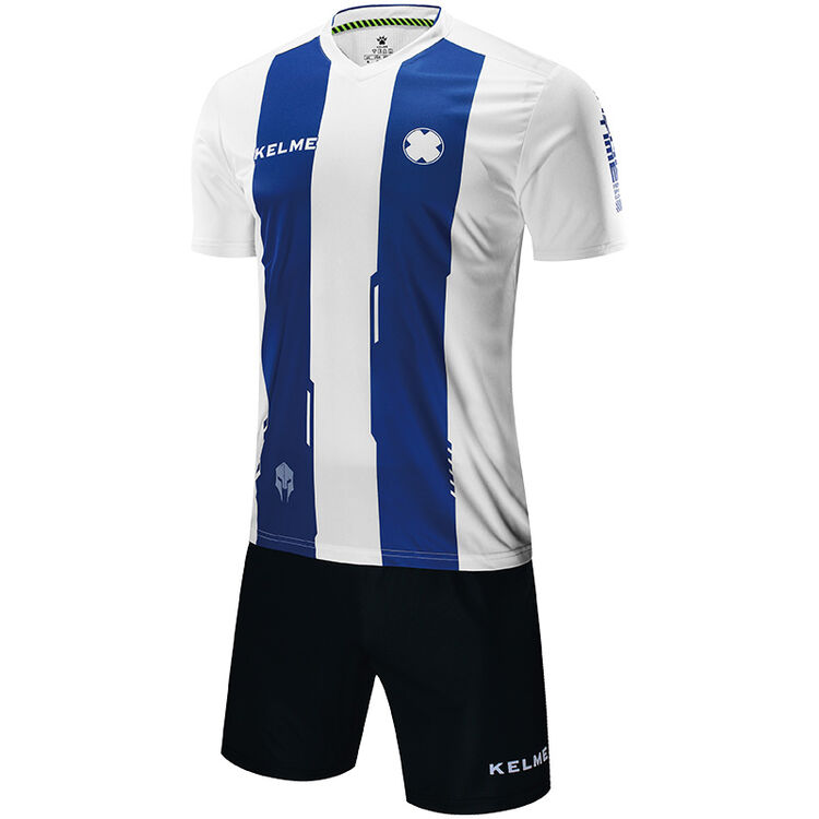 kelme卡尔美足球服套装男比赛训练光板条纹短袖球衣3881018 白彩兰 s