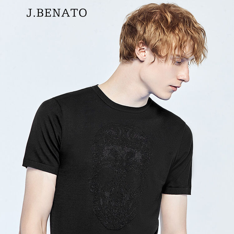 benato)男装 2018夏季新款男士短袖t恤时尚休闲提花青年百搭韩版t恤