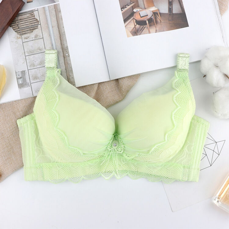 薄款聚拢调型文胸女士透气薄模杯内衣三排扣胸罩 浅绿色 75a【图片