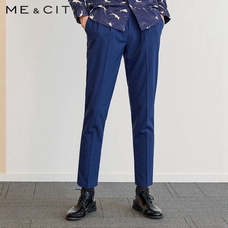 mecity男春秋季锥形羊毛西裤修身休闲长裤 548312 深蓝色 175/82a