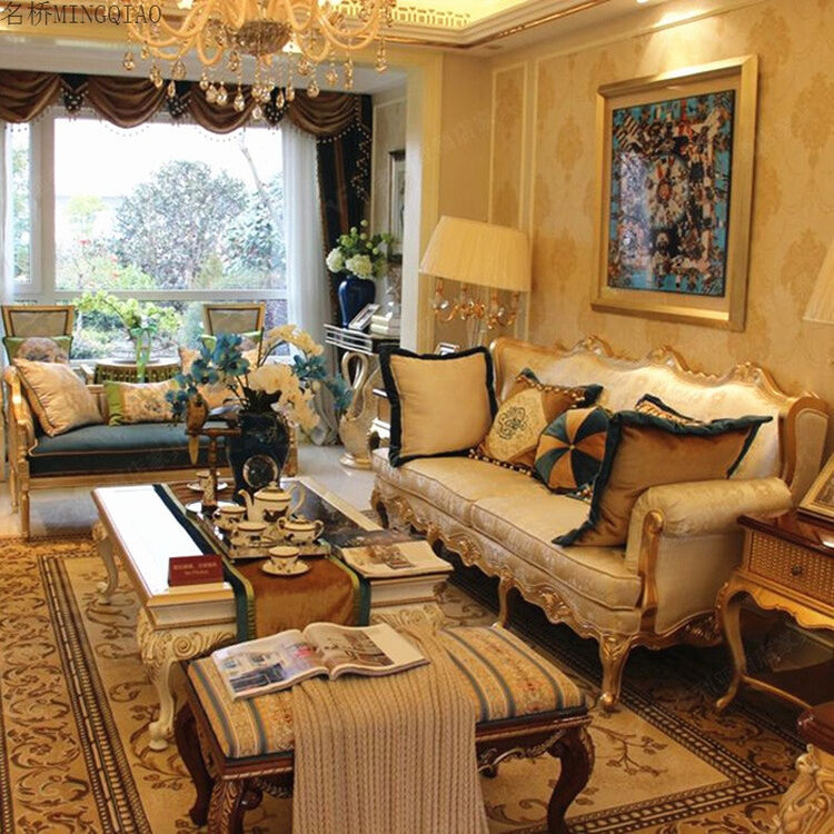 欧式沙发简约实木小户型沙发组合法式豪华样板房别墅双人三人沙发