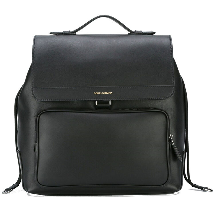尚品城全球购 杜嘉班纳男包dg 男士新款黑色皮革矩形双肩背包 内袋抽