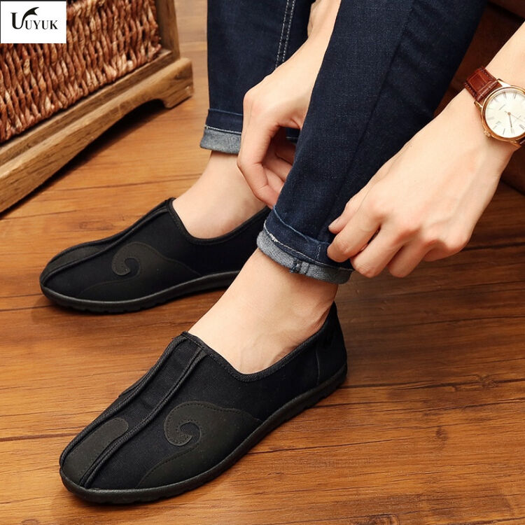 uyuk春秋老北京布鞋传统手工洒鞋祥云千层底男款练功鞋帆布 黑色 39