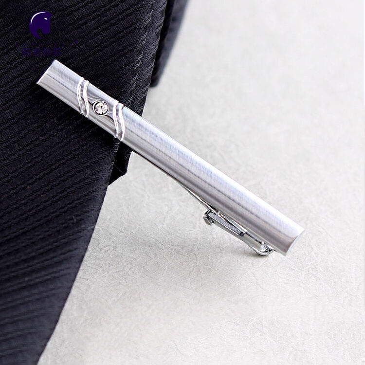gonofeci 镶钻亮银领带夹 男士水钻领带夹子 正装衬衫领夹 婚庆商务