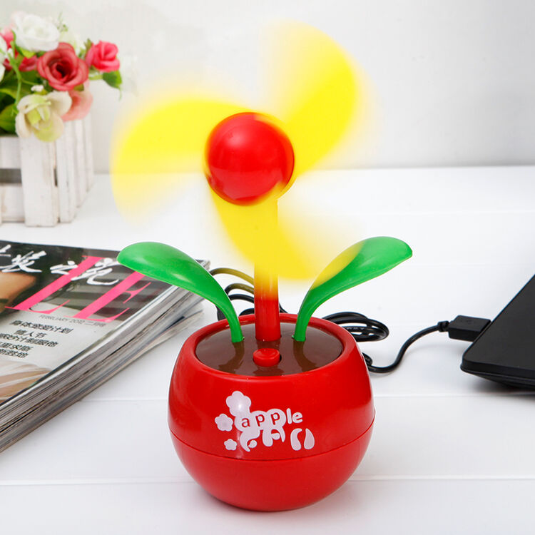 家英苹果花造型usb电池两用迷你三叶台式风扇 红色