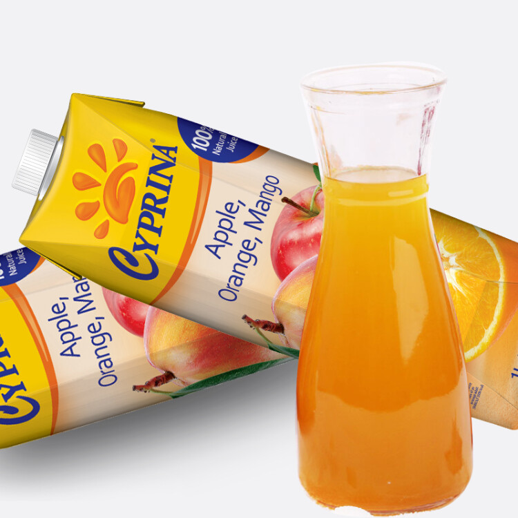 地中海塞浦路斯进口 塞浦丽娜（Cyprina）芒果香橙苹果混合100%果汁 1L*4瓶 果汁饮料 整箱 光明服务菜管家商品 