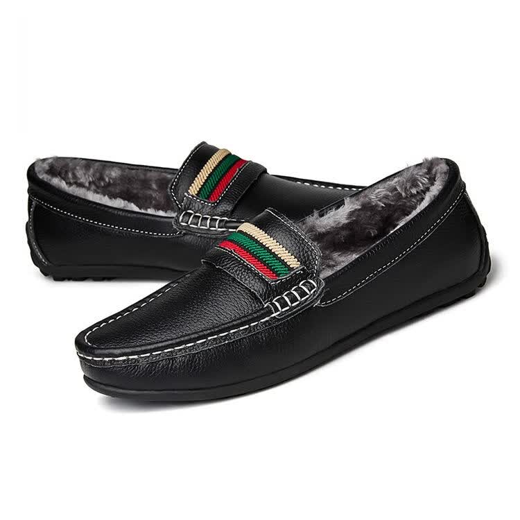 新款豆豆鞋男春秋鞋男潮流真皮青年韩版百搭休闲男鞋 黑色 38