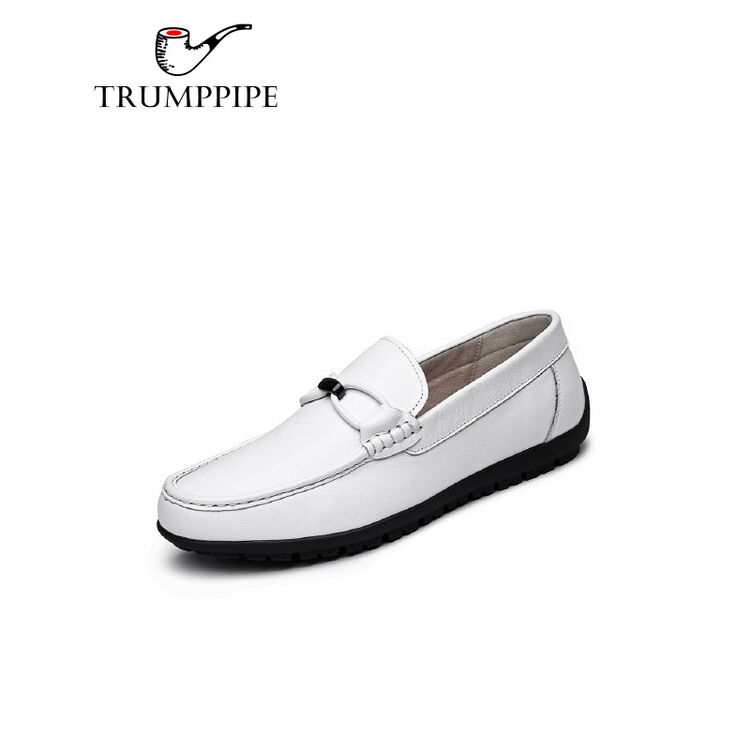 名人烟斗trumppipe 头层牛皮一脚登休闲豆豆鞋 白色 260