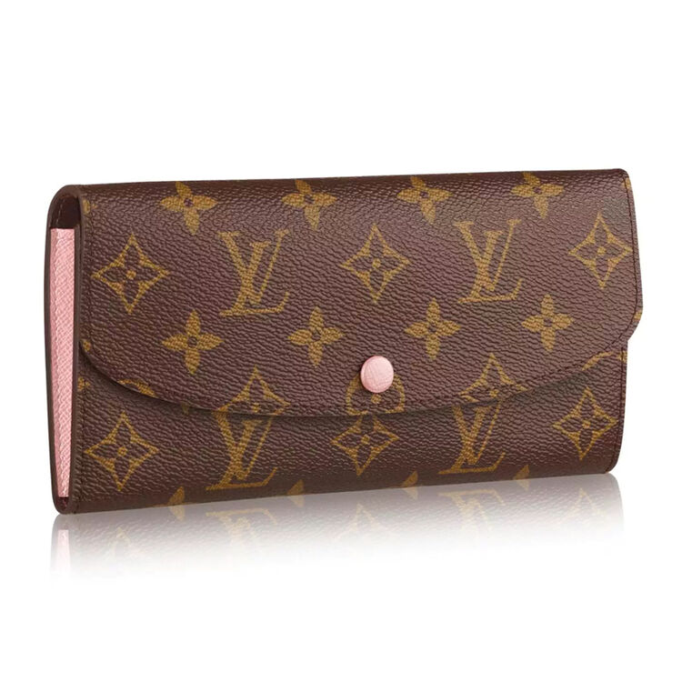路易威登lv女包emilie老花棋盘格粉豆红豆搭扣长款钱包钱夹 m61289 粉