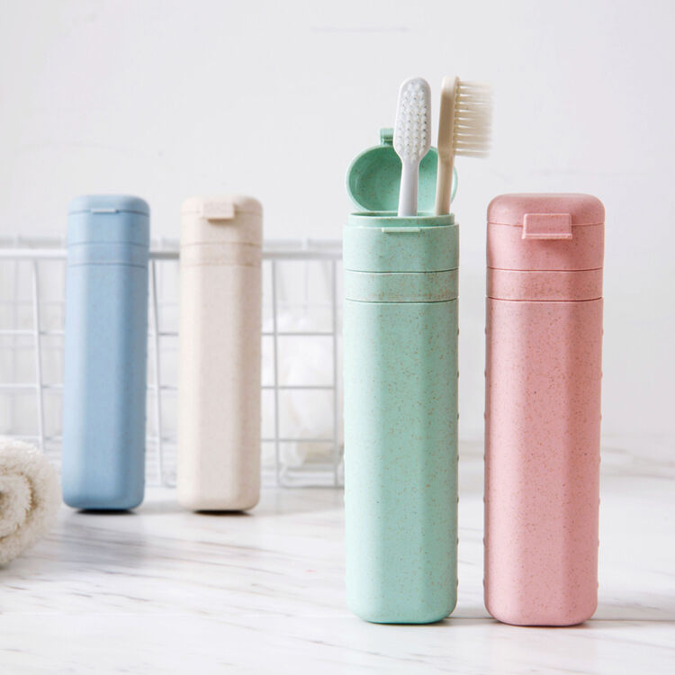 小麦秸秆可伸缩防尘牙刷收纳盒 米色