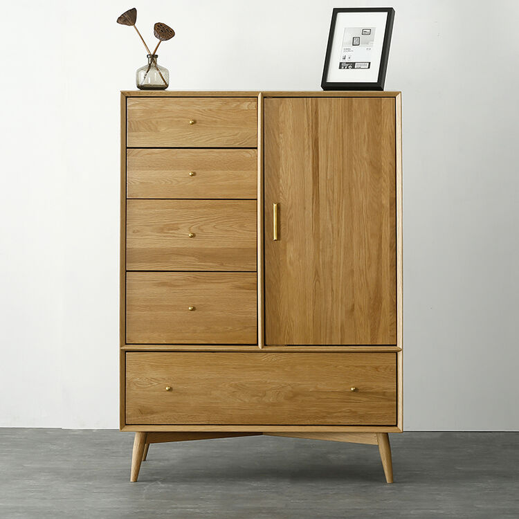 实木质衣帽间卧室立柜子五抽屉橡木矮衣柜