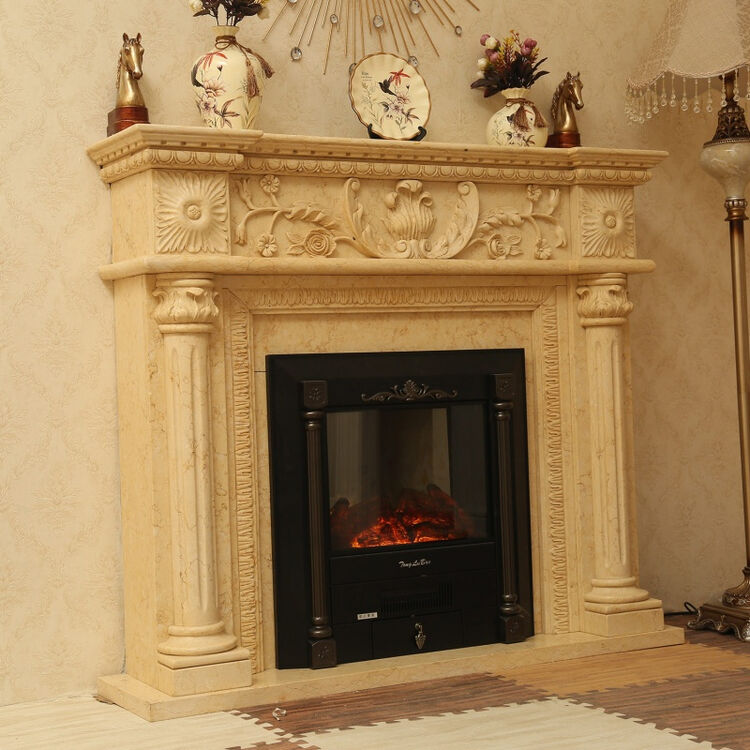 天然大理石石材壁炉架欧式雕花罗马柱电视壁炉柜 可定做 其他材质及